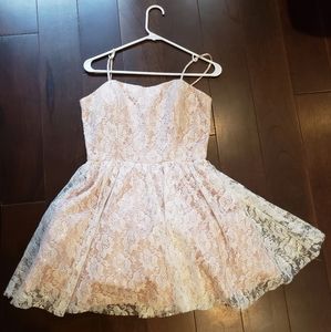 Pink with White Lace Cocktail Party Dress